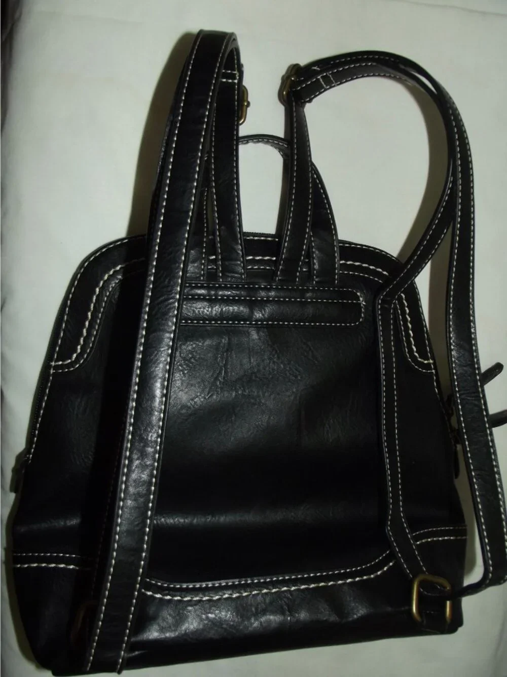b.o.c. Backpack black faux leather white accent stitching wooden ring BORN